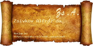 Zsivkov Alfréda névjegykártya